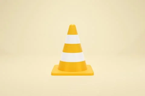 3D Rendering Yellow Traffic Cone Construction Isolated on Background Front Stock Illustration