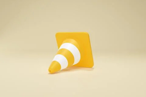 3D Rendering Yellow Traffic Cone Construction Isolated on Background Horizontal Stock Illustration