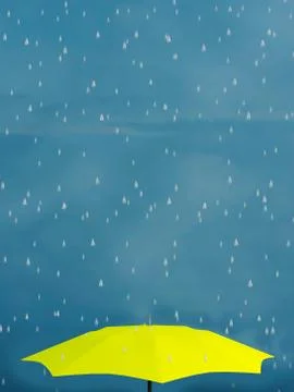 3D rendering of a yellow umbrella in the rain. Illustrazione stock
