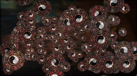 3d rendering of yin and yang symbol with bagua arrangement 스톡 일러스트