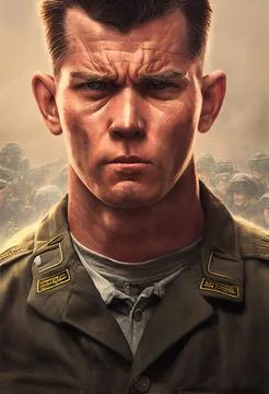 3D rendering of young strong soldier wearing solider costume Illustrazione stock