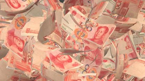 3d rendering of Yuan notes from China's currency. Chinese banknotes Illustrazione stock