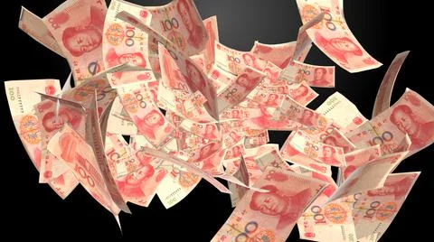 3d rendering of Yuan notes from China's currency. Chinese banknotes Illustrazione stock