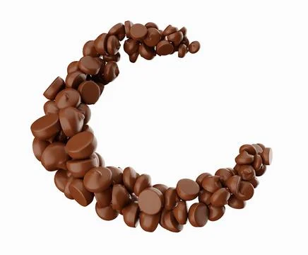 3D rendering of yummy chocolate chips arranged in the shape of a crescent moo Stock Illustration
