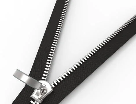 3d rendering of a zipper isolated on white studio background Stockillustratie