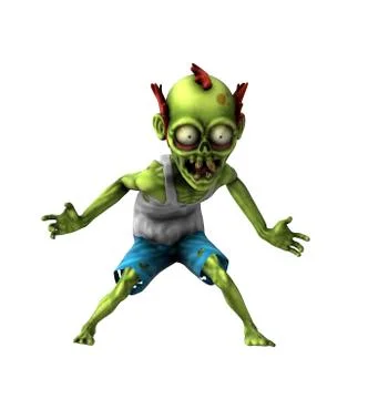 3D rendering of a zombie attacking isolated on a white background. Funny cart イラスト素材