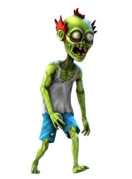 3D rendering of a zombie walking isolated on a white background. Funny cartoo Stock Illustration