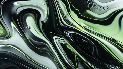 3D renderings of fluid shapes with green metallic textures 動画素材 283038411