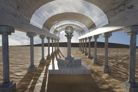 3d renderr of marble columns in the desert supporting stone arches Stock Illustration