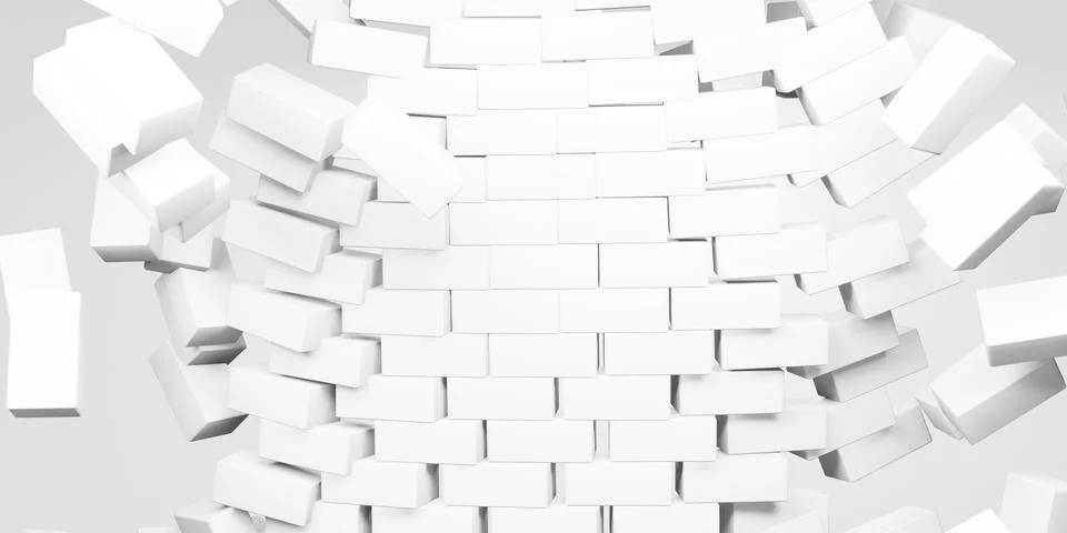 3D renders.Brick wall explode featuring destruction and abstract architectural イラスト素材