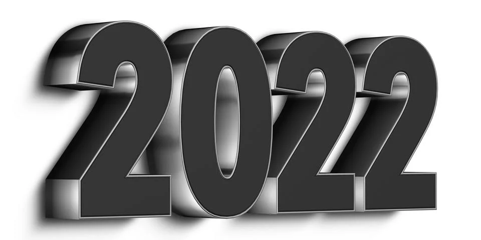 3D Rendition of the Year 2022 With Silver Finish on a White Background. Stock Illustration