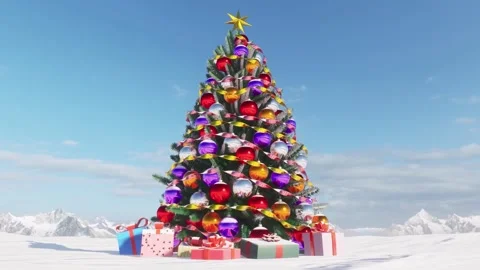 3d-rendring.Christmas tree with a star on top in a field covered with snow. Stock Footage 221632775