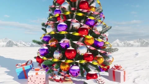3d-rendring.Christmas tree with a star on top in a field covered with snow. Stock Footage 221632776