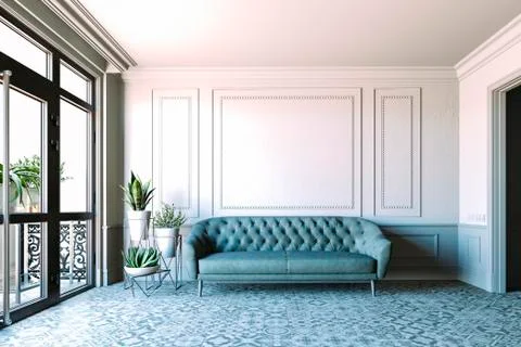3d rener of beautiful interior render with sofa and white walls Stock Illustration