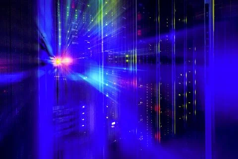 3d renering rack with blade behind bars mainframe in the data center Stock Illustration