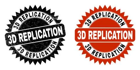 3D REPLICATION Black Rosette Stamp Seal with Grunged Texture Stock Illustration