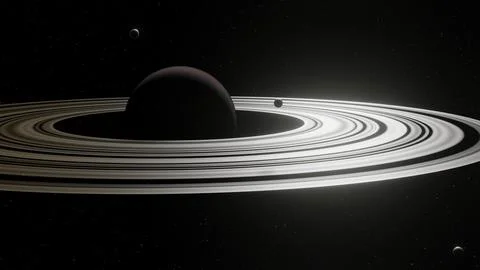 3d representation of 3 moons orbiting a giant world composed of gas with a s Stock Illustration