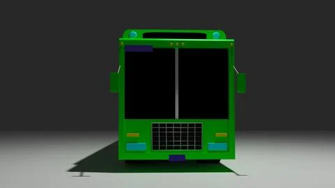 3D representation of a bus in cartoon format at the front angle with square Stock Illustration