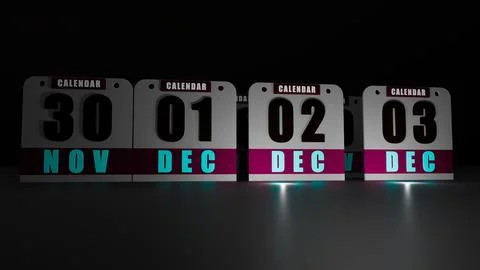 3d representation, calendar in a dark environment with spotlights. Stock Illustration