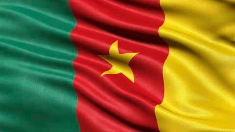 3D representation of the flag of Cameroon blowing in the wind Stock Illustration