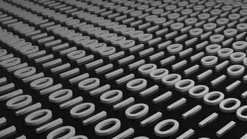 3d representation, queues in binary system, reflective dark background. Stock Illustration