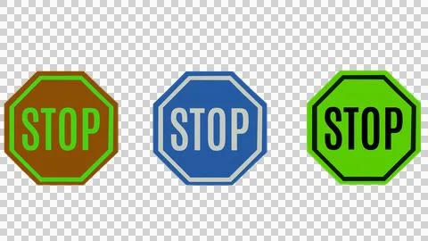 3d representation stop sign 3 models of unequal colors Stock Illustration