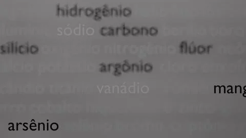 3D representation of a table with names of chemical elements, some opaque an Illustrazione stock