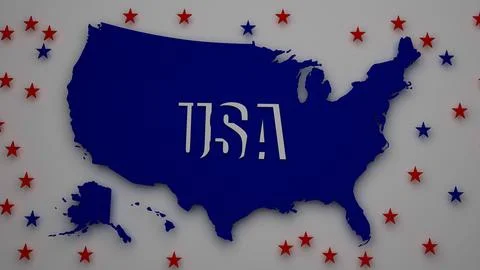 3d representation, United States map, scattered stars. Stock Illustration