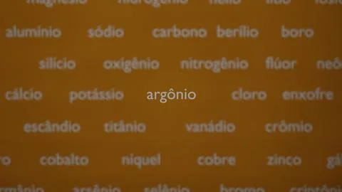 3D representation of various chemical elements in white, with only argon cle Stock Illustration