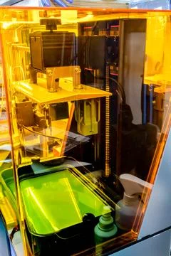 3d resin printer in interior showroom Stock Photos