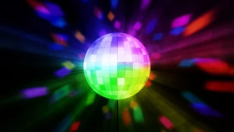 3D retro disco sparkling mirror ball spinning with colorful rays. Stock Footage 128022524