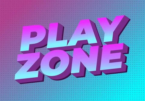 3d retro neon text reading play zone in bold aqua to pink gradient with dot.. Illustrazione stock