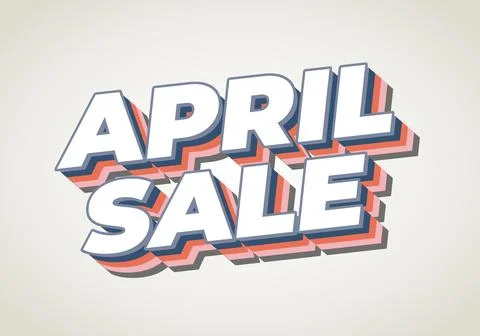 3D retro style text reading APRIL SALE with layered shadows in blue, coral .. Stock Illustration