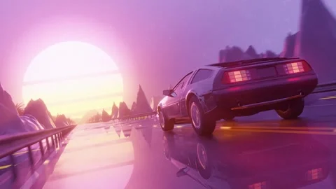 3D Retro Synthwave Night Mountains Vj Loop Motion Background Video 库存影片 314117998