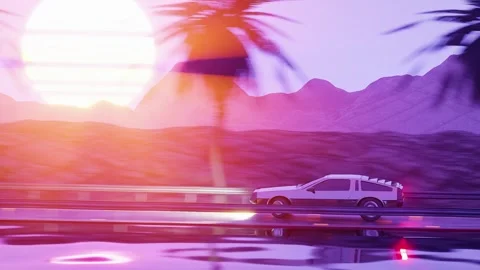 3D Retro Synthwave Palms Landscape Vj Loop Motion Background Video 库存影片 302714907