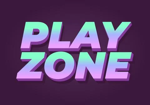 3d retro text play zone in mint and purple gradient with long shadow on dar.. 스톡 일러스트