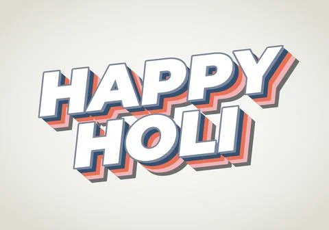 3d retro text reading HAPPY HOLI with layered shadows in blue, pink and cor.. Stock Illustration