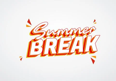3D retro text reading Summer Break in red, yellow and orange on light gray .. Stock Illustration