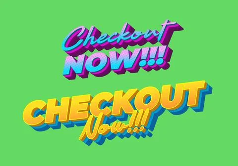 3d retro typography on green background reading checkout now!!! in vibrant .. Stock Illustration
