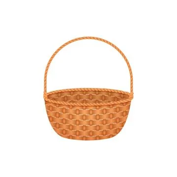 3D retro wicker basket, round empty box with handle for picnic or Easter gift Stock Illustration