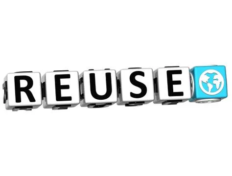 3d reuse button click here block text Stock Illustration