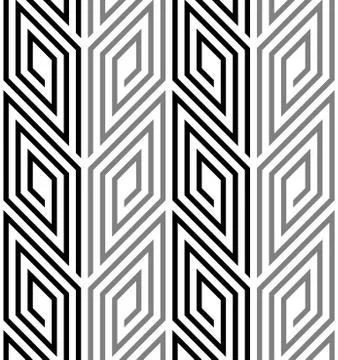 3D Rhombus Spirals Geometric Optical Black and White Vector Seam Stock Illustration