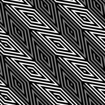3D Rhombus Spirals Geometric Optical Black and White Vector Seam Stock Illustration