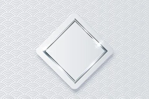 3d rhombus white button with shiny silver, chrome or steel metal square frame Stock Illustration