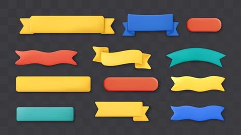 3d Ribbon Banner Text Box Plastic Title Strip Badge Curve Label Vector Design Stock Illustration
