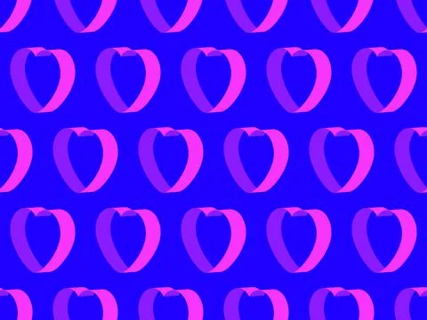 3d ribbon heart seamless pattern. Ribbon hearts in isometric style on a blu.. Illustrazione stock