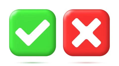 3D Right and Wrong Button in Square Shape. Stock Illustration