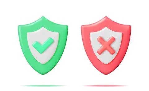 3D Right and Wrong Button in Shield Stock Illustration