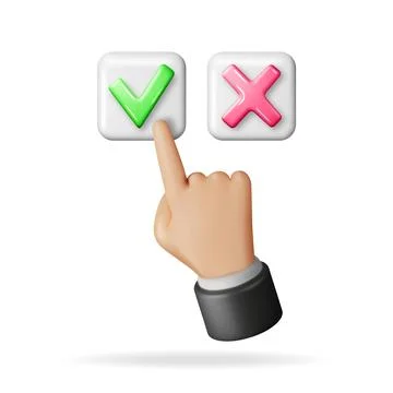 3D Right and Wrong Button Shape and Hand Stock Illustration