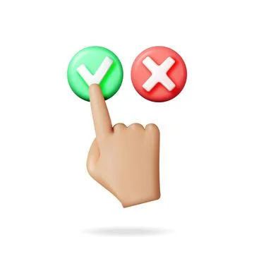 3D right and wrong button shape and hand Stock Illustration